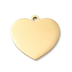 Golden 304 Stainless Steel Pendants, Heart Charms, Stamping Blank Tag, Golden, 20x21x1.5mm, Hole: 1.8mm