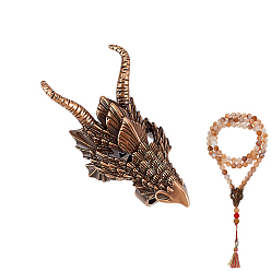 Красная Медь 1латунные подвески-слайдеры, дракон, Красная медь, 41x20x16 мм, отверстие : 3 мм