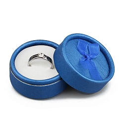 Синий Круглые картонные коробки для хранения колец, Шкатулка для украшений с бантом и белой губкой внутри, для хранения колец, синие, 5.5x3.5 см, 30 шт / комплект