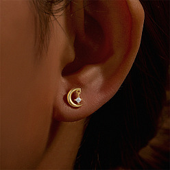 Золотой Луна со звездой 925 серьги из стерлингового серебра с микропаве из прозрачного кубического циркония для крепления на хрящевой части уха, золотые, 7x5.5 мм, Длина стержня: 8мм, штифты : 1.2 мм