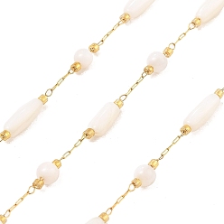 Настоящее золото 18K Ионное покрытие (ip) 304 цепи для канцелярских скрепок из нержавеющей стали, пайки, с стеклянные бусы, баррель, реальный 18 k позолоченный, 10x3.5 мм, около 16.40 футов (5 м) / рулон