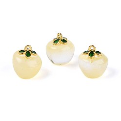 Светлый Золото-желтый Подвески из прозрачного стекла в виде яблок, с эмалью, спекающийся лак, светлый золотарник желтый, 15.5x14x14 мм, отверстие : 1.2 мм