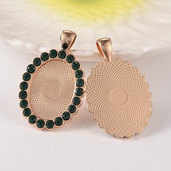 Emerald Oval Alloy Rhinestone Pendant Cabochon Settings, Cadmium Free & Lead Free, Picture Memory Frame Pendants, Light Gold, Emerald, Tray: 18x25mm, 43x27x3mm, Hole: 4x7mm, 38pcs/bag