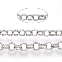 Платина Роло железа цепи, двойные цепи ссылка, несварные, с катушкой, платина, ссылка: 3.6x0.5 mm, около 164.04 футов (50 м) / рулон