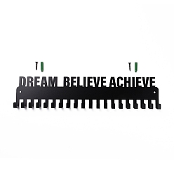 Black Iron Medal Holder Frame, Medals Display Hanger Rack, Rectangle with Word Dream Believe Achieve Never Give Up, Black, 400x86x27mm
