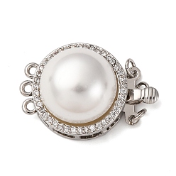 Платина Латунные застежки из прозрачного кубического циркония с микропаве, с абс пластмассовой имитационной жемчужиной, плоско-круглые, с целью перехода в кольце, без кадмия и без свинца, стойки покрытие, долговечный, 3 нитей, 6-луночное, платина, 26.5x18x11.5 мм, отверстие : 1.4 мм