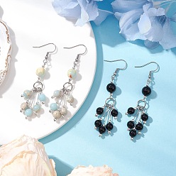 Смешанные камни 2 пары сережек-подвесок из синтетической аква-терра-яшмы и натурального черного оникса, с 304 нержавеющей стали серьги крючки, круглые, платина, 68 мм