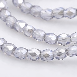 лаванда Граненые бусины, стекло, жемчужный блеск, с гальваническим покрытием , лаванда, 4x4x4 мм, отверстие : 1 мм, около 100 шт / нитка, 15.7 дюйм
