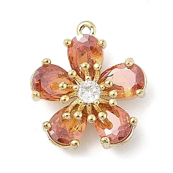 Темный Лосось Латунные микро проложить кубического циркония подвески, без кадмия, без никеля и без свинца, , темный лосось, 16x13.5x5 мм, отверстие : 1.2 мм