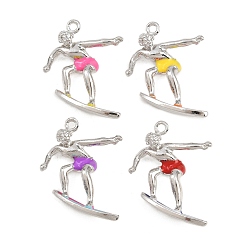 (52) Непрозрачная лаванда Сплав эмали горный хрусталь подвески, стойки покрытие, очарование серфера, без кадмия, без никеля и без свинца, платина, разноцветные, 23.5x26x6 мм, отверстие : 1.8 мм