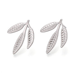 Нержавеющая Сталь Цвет Не тускнеющие 304 серьги-гвоздики из нержавеющей стали в форме листа для женщин, цвет нержавеющей стали, 23x18 мм, штифты : 0.7 мм
