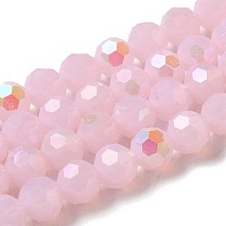 Бледно-Розовый Стеклянные бусины, имитация нефрита , граненые, круглые, розовый жемчуг, 10x9 мм, отверстие : 1.3 мм, около 65~68 шт / нитка, 24.13~24.21'' (61.3~61.5 см)
