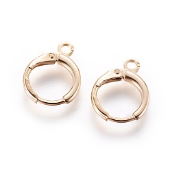 Real 18K Gold Plated Brass Huggie Hoop Earring Findings, with Horizontal Loop, Nickel Free, Real 18K Gold Plated, 14.5x11.5x2mm, Hole: 1.8mm, Pin: 0.8mm
