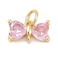 Настоящее золото 18K Стойки обшивки латунные микро проложить куб ссылки циркония, подвески с бантом, долговечный, без свинца и без кадмия, с целью перехода в кольце, реальный 18 k позолоченный, 7x11.5x3.5 мм, отверстие : 3 мм