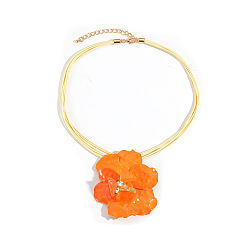 Naranja Oscura Collares de varias hebras con colgante de flor de aleación esmaltada 3d para mujer, dorado, naranja oscuro, 17.72 pulgada (45 cm)