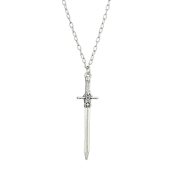 Античное Серебро Готические 304 ожерелья-цепочки из нержавеющей стали, Ожерелья с подвесками в форме меча из сплава на Хэллоуин, античное серебро, 18.31 дюйм (46.5 см), Кулон : 49.5x12 мм