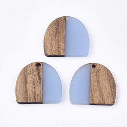 Васильковый Полукруглые подвески из смолы и ореха, полукруглый, васильковый, 24x25.5x3 мм, отверстие : 1.8 мм