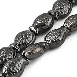 Металлическо-черное Гальванопокрытие Стеклянные бусины с гальваническим покрытием , рыба, полное покрытие, покрытие черного цвета металла, 15x10x3 мм, отверстие : 1 мм, около 28~29 шт / нитка, 15.16~15.75 дюйм (38.5~40 см)