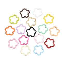 Mixed Color Spray Painted Alloy Spring Gate Rings, Flower, Mixed Color, 40x41x4.5mm