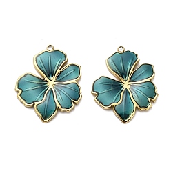Темный Голубой 304 подвески из нержавеющей стали, цветок, с эмалью, реальный 18 k позолоченный, ионное покрытие (ip), темные голубые, 32x26x2.5 мм, отверстие : 1.8 мм