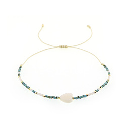 Бирюза Винтажные браслеты из плетеного бисера, натурального ракушечного и латунного бусин., плетеные браслеты из полиэфирного шнура для женщин, сердце, бирюзовые, 11.02 дюйм (28 см)