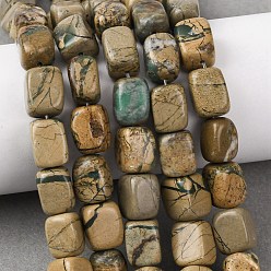 Природный Драгоценный Камень Натуральные зеленые бусины с прожилками дракона, кубоид, 12~13x8~10x8~10 мм, отверстие : 1 мм, около 30~31 шт / нитка, 14.76'' (37.5 см) ~ 14.96'' (38 см)