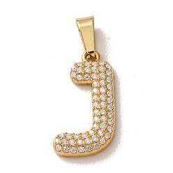 Letter J 304 Stainless Steel Micro Pave Clear Cubic Zirconia Pendants, Letter Charms, Golden, Ion Plating(IP), Letter J, 18x10x2.5mm, Hole: 6x2.5mm