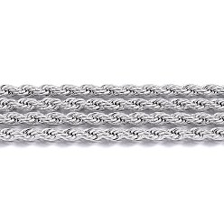 Stainless Steel Color Tarnish Resistant 304 Stainless Steel Rope Chains, with Spool, Unwelded, Stainless Steel Color, 2.4mm, about 164.04 Feet(50m)/roll