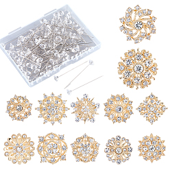 Золотой Наборы для самостоятельного украшения букетов цветов, включая пластиковые прямые булавки с алмазной головкой, броши-булавки с цветочным узором и стразами, золотые, 54x8.5 мм