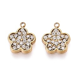 Настоящее золото 18K 304 подвески из микро-паве из нержавеющей стали с фианитами, , ионное покрытие (ip), реальный 18 k позолоченный, 11x9.5x2 мм, отверстие : 1.2 мм