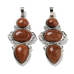 Камень с Пылевым Золотом Синтетические голдстоуновские подвески, покрытие стойки латунные подвески в виде цветов, без кадмия и без свинца, платина, 47x24x6.5 мм, отверстие : 7.5x5 мм