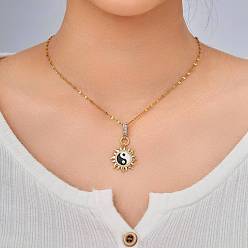Yin-yang Модные латунные черно-белые эмалевые подвески-ожерелья, с четким кубического циркония, золотые, инь-ян, 15.75 дюйм (40 см)