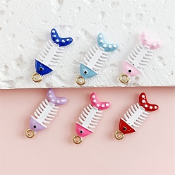 (52) Непрозрачная лаванда Подвески из эмали и сплава, рыбы прелести, золотые, разноцветные, 20x8x4 мм, отверстие : 1.2 мм