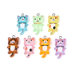 (52) Непрозрачная лаванда Подвески из светящейся прозрачной смолы, форма кошки, с платиновой железной петлей и блестящей пудрой, светится в темноте, разноцветные, 29.5~30x15x7 мм, отверстие : 2 мм