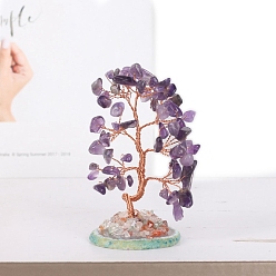 Аметист Натуральные аметистовые чипсы дерево жизни украшения, Медная проволока, энергетический камень по фен-шуй, подарок для украшения домашнего рабочего стола, 110x55 мм
