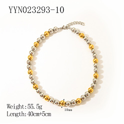 Золотой & Цвет Нержавеющей Стали Европейские 10мм 304 серебряные круглые бусины из нержавеющей стали для женщин, золотые и нержавеющая сталь цвет, 15.75 дюйм (40 см)