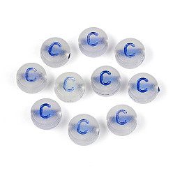 Letter C Светящиеся матовые акриловые бусины, гальваническим, плоские круглые с буквы, светится в темноте, буква С, 10x5 мм, отверстие : 2 мм, Около 1390 шт / 500 г