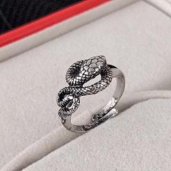 Античное Серебро Кольца-манжеты из сплава в тибетском стиле, змея, античное серебро, внутренний диаметр: 15~23 мм