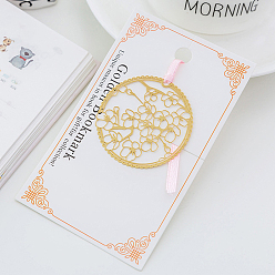 Круглые Металлические закладки сакуры с розовой лентой, Золотая латунная полая закладка в подарок для любителей книг, учителя, читатель, круглые, 110x60 мм