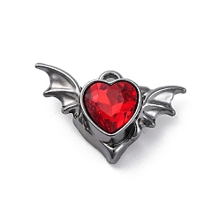 Черный Цвет Металла Готическая стойка подвески из сплава с покрытием, с красными стразами, сердце, металлический черный , 15x24x8 мм, отверстие : 1.8 мм
