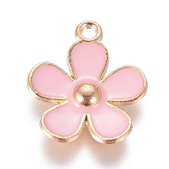 Бледно-Розовый Подвески из сплава , с эмалью, цветок, золотой свет, розовый жемчуг, 21x18x3 мм, отверстие : 1.8 мм