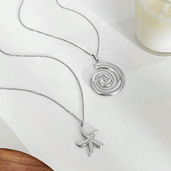 Нержавеющая Сталь Цвет 2 шт. 2 стили 304 Женские ожерелья с подвеской в форме спиральной ракушки из нержавеющей стали в виде морской звезды, цвет нержавеющей стали, 16.34~20.20 дюйм (41.5~51.3 см), 1 шт / стиль