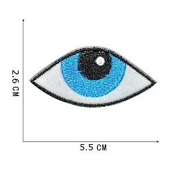 White Computerized Embroidery Polyester Sew on Patches, Costume Accessories, Eye, White, 26x55mm
