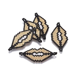 BurlyWood Handmade Japanese Seed Beads Links, with Japan Import Thread, Loom Pattern, Lip, BurlyWood, 19~19.5x40~44x2mm, Hole: 2~2.5mm