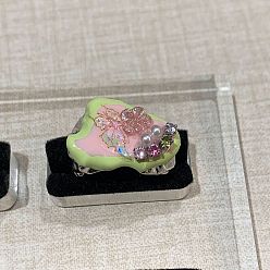 Pepitas Anillos abiertos de latón con diamantes de imitación para mujer, con esmalte y perla de imitación, mariposa, pepitas, 15~20 mm