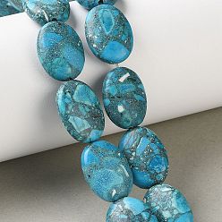 Turquoise Moyen Perles de jaspe impérial synthétiques, teint, Ovale Plat, turquoise moyen, 18~18.5x13~13.5x6.5mm, Trou: 1mm, Environ 22 pcs/chapelet, 15.94'' (40.5 cm)