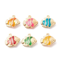 (52) Непрозрачная лаванда Подвески из латуни с эмалью в стойку, долговечный, реальный 18 k позолоченный, без кадмия, без никеля и без свинца, рыба, разноцветные, 18x17.5x5.5 мм, отверстие : 1 мм