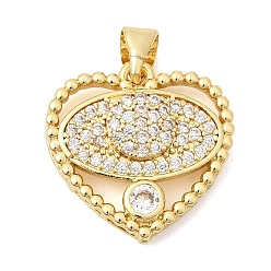 Настоящее золото 18K Латунные микропаве прозрачные подвески с фианитом, сердце прелести, без кадмия и без свинца, долговечный, стойки покрытие, реальный 18 k позолоченный, 18x18x4.5 мм, отверстие : 5x3.5 мм