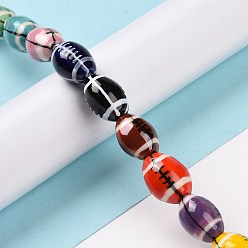 Mixed Color Handmade Procelain Beads Strands, Rugby, Mixed Color, 16x11mm, Hole: 1.6mm, about 22pcs/strand, 13.98''(35.5cm)