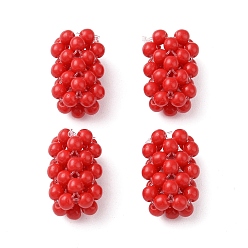 Dark Red Normal Glass Beads, Seed Bead Braided Column, Dark Red, 10.5x10.5x20mm, Hole: 5.5x5mm